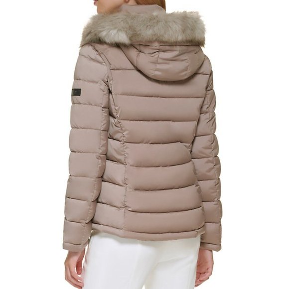 DKNY Faux Down Water Resistant Puffer Jacket Faux Fur Trim Hood for Wome… - Picture 4 of 5